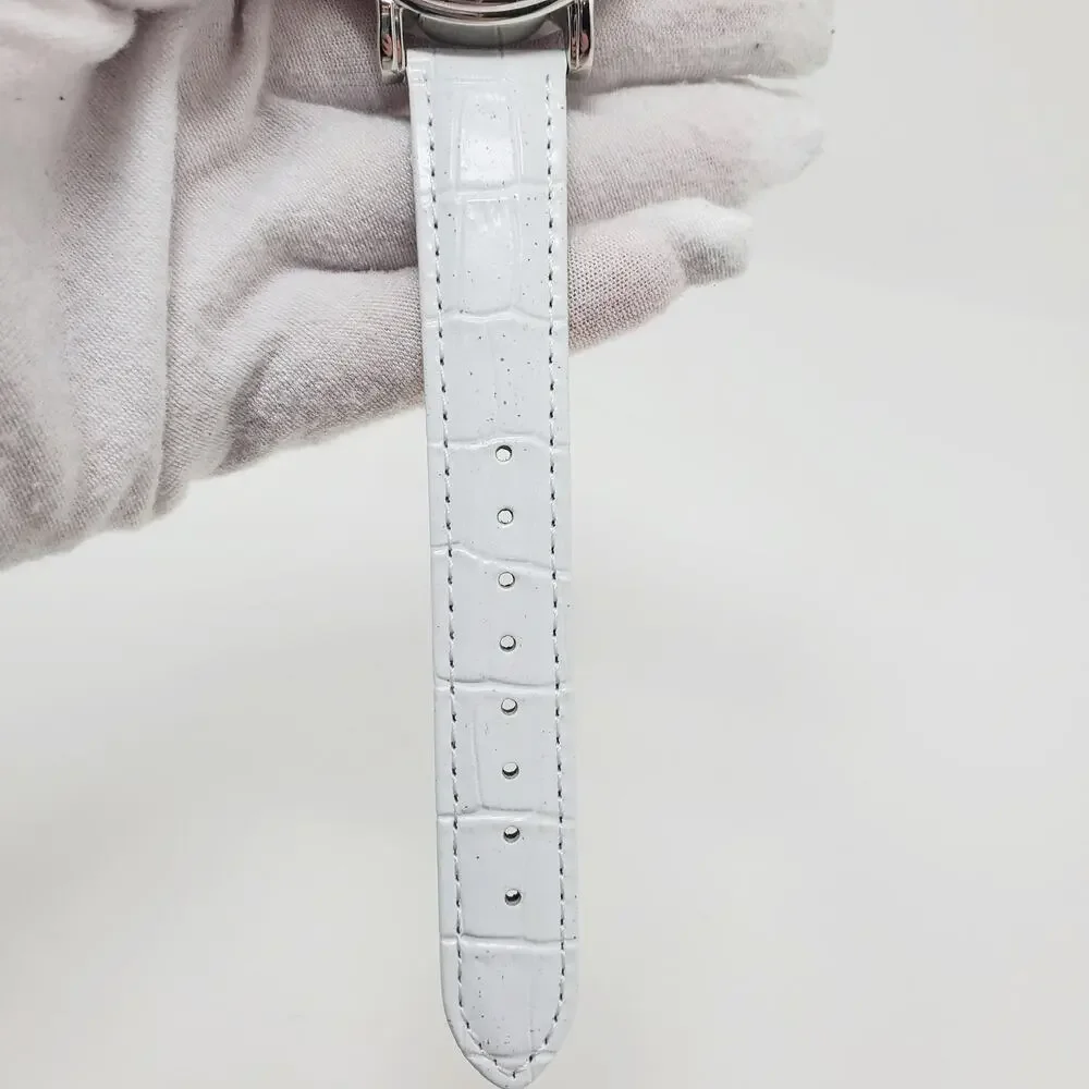 Disney Silver Minnie Mouse Watch White Leather Band Womens